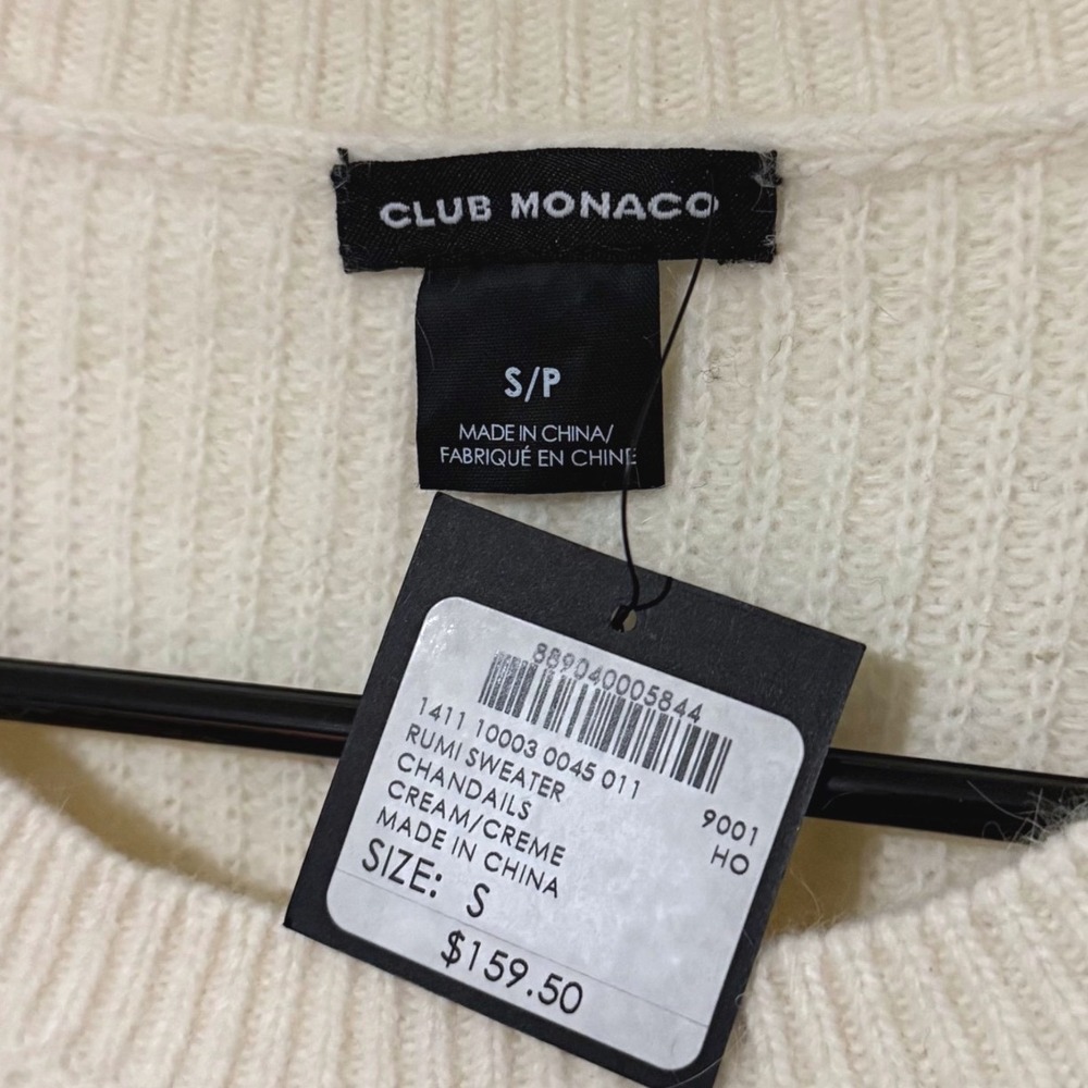 Club Monaco Rumi Sweater Cream Wool Angora Blend Ruffle Hem Small NWT - Picture 4 of 6